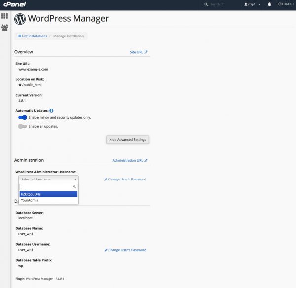 WordPress Manager Administrator User Password Reset