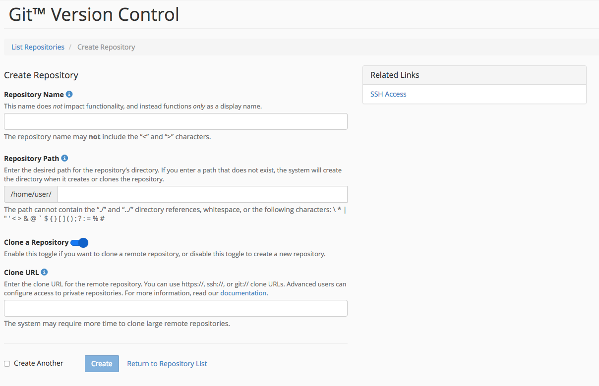 تنظیمات git در cpanel