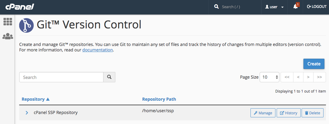 Git Version Control interface showing new repository 