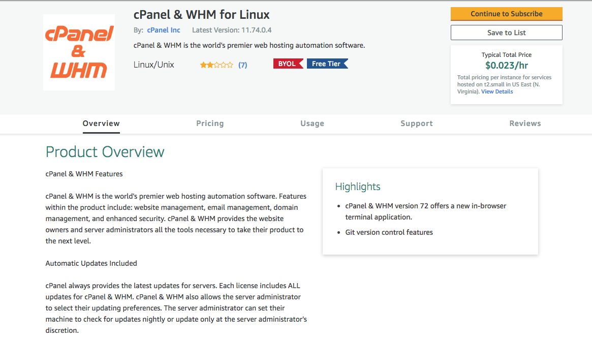 cpanel whm installation size