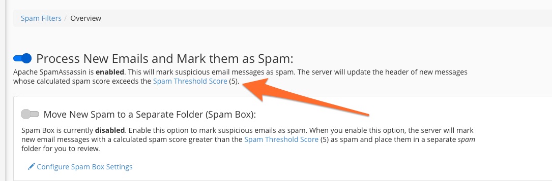 cPanel Interface / SpamAssassin Interface