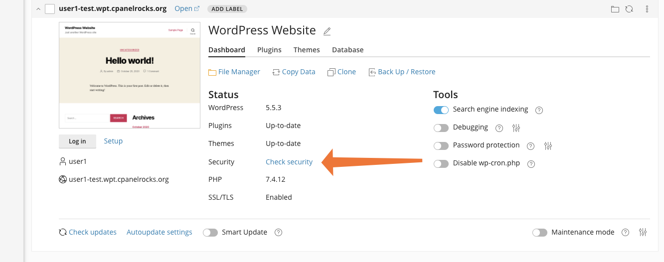 cPanel WordPress check security