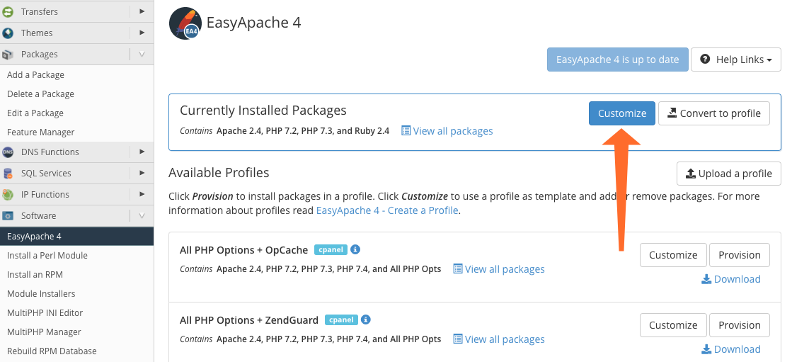 Easy Apache Customize