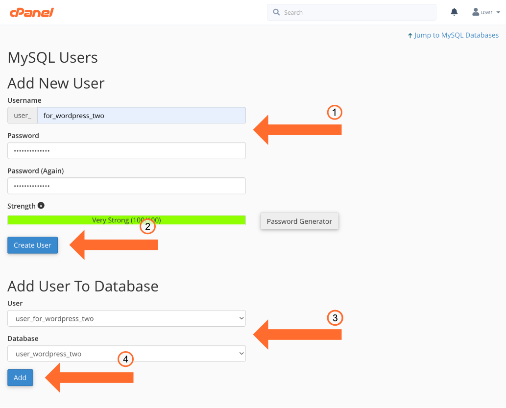 04 cpanel add new database user