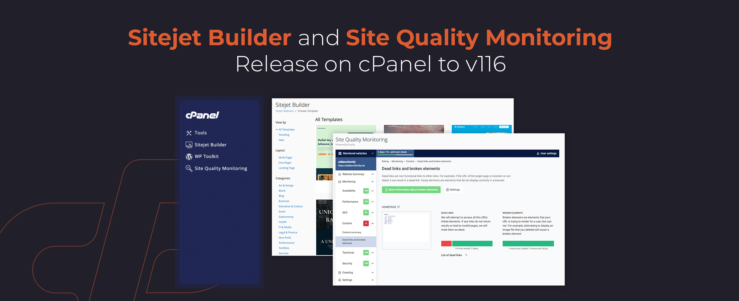 Sitejet Builder and Site Quality Monitoring in v116 and Beyond
